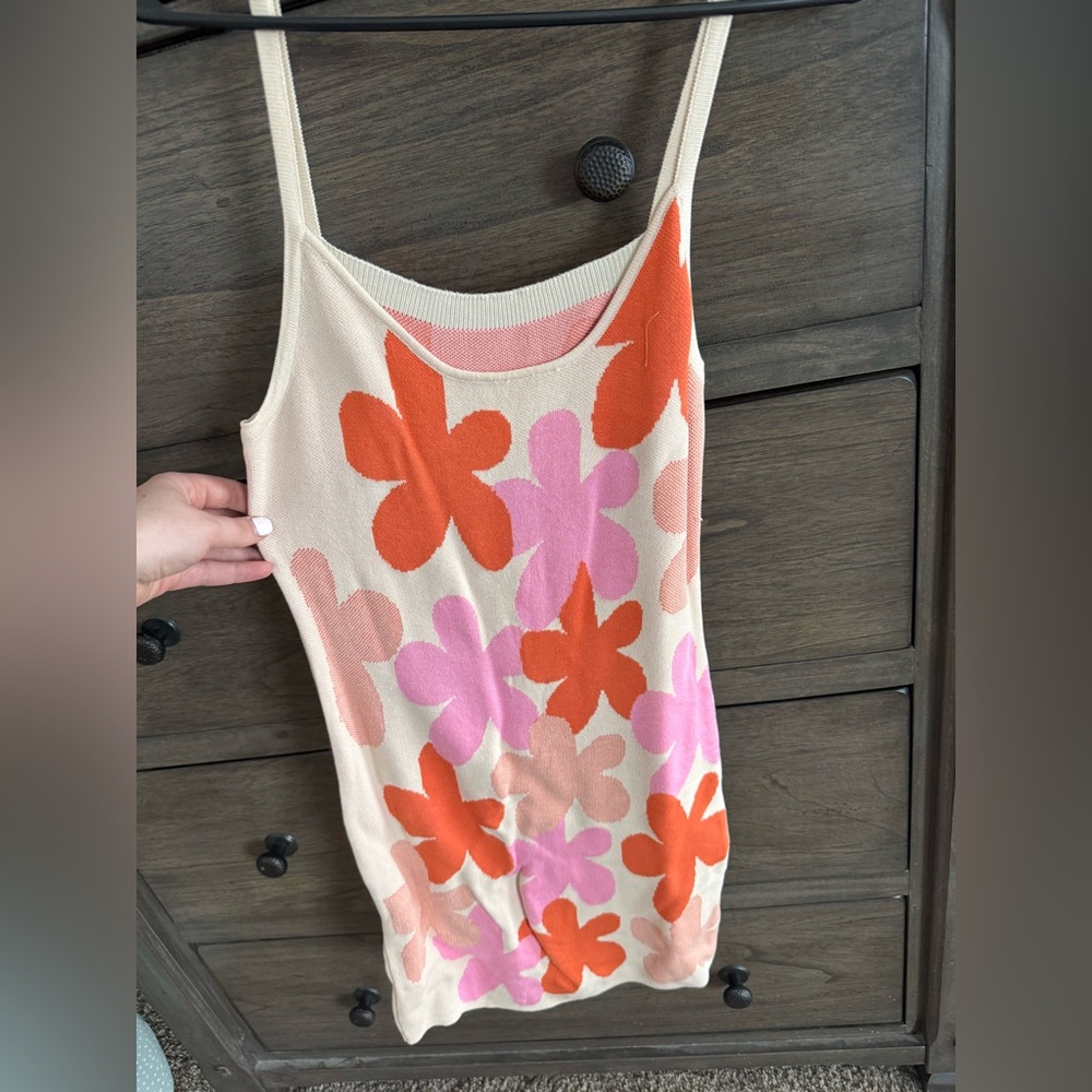 Floral Knit Dress with Orange and Pink Flowers